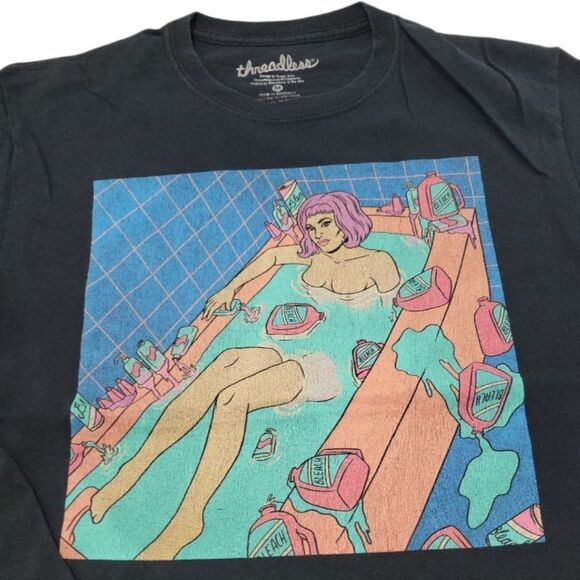 Threadless Shirt Size Medium Bleach Bath Graphic Tee Graphic Print T-Shirt Black - Picture 3 of 6